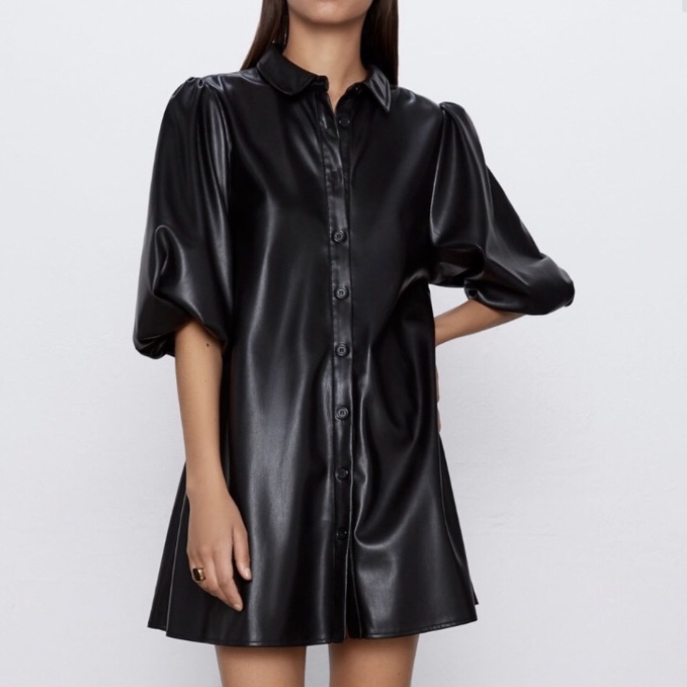Zara Faux Leather Shirt Dress